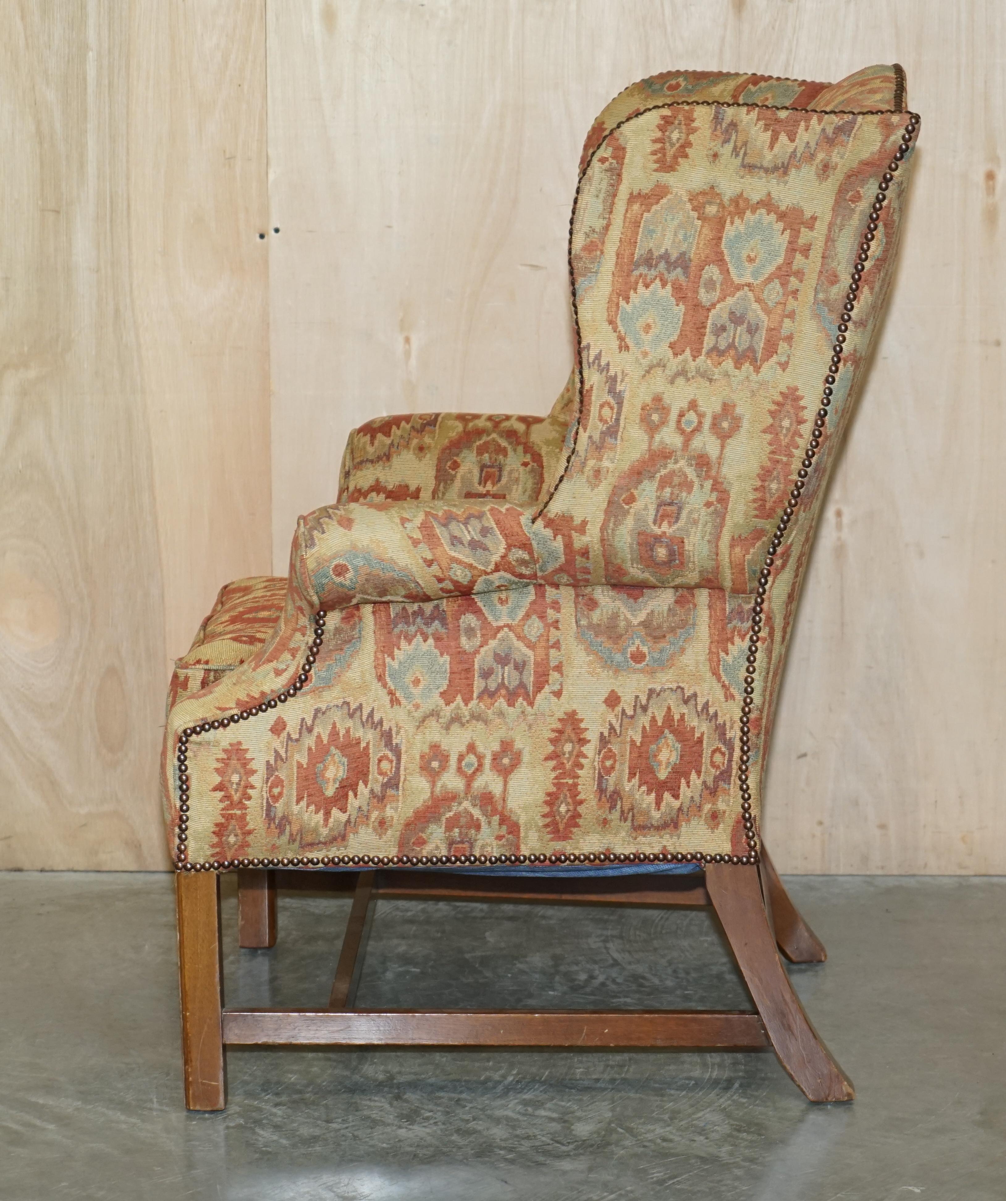 Pair of Lovely George III Style Wingback Armchairs with Kilim Pattern Uphosltery For Sale 9