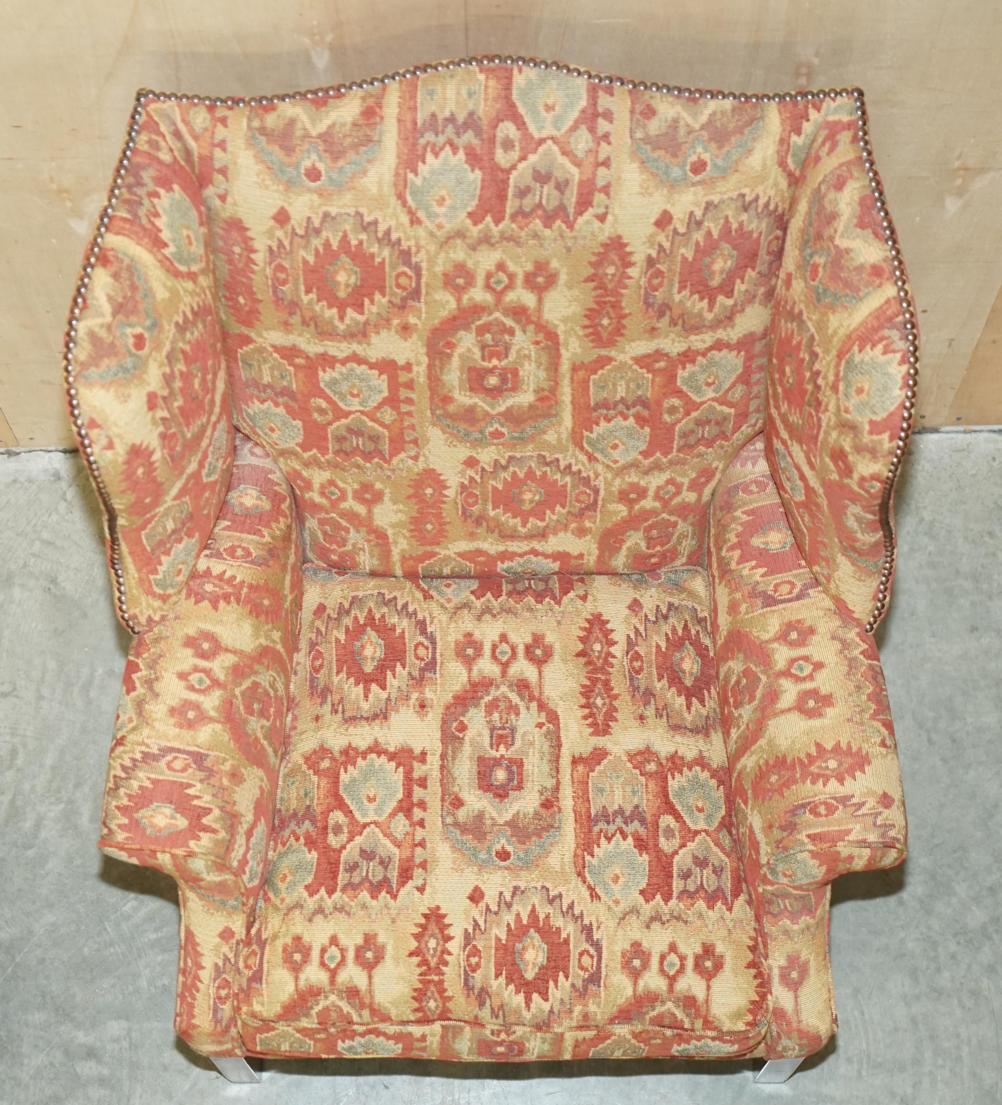 Pair of Lovely George III Style Wingback Armchairs with Kilim Pattern Uphosltery For Sale 12