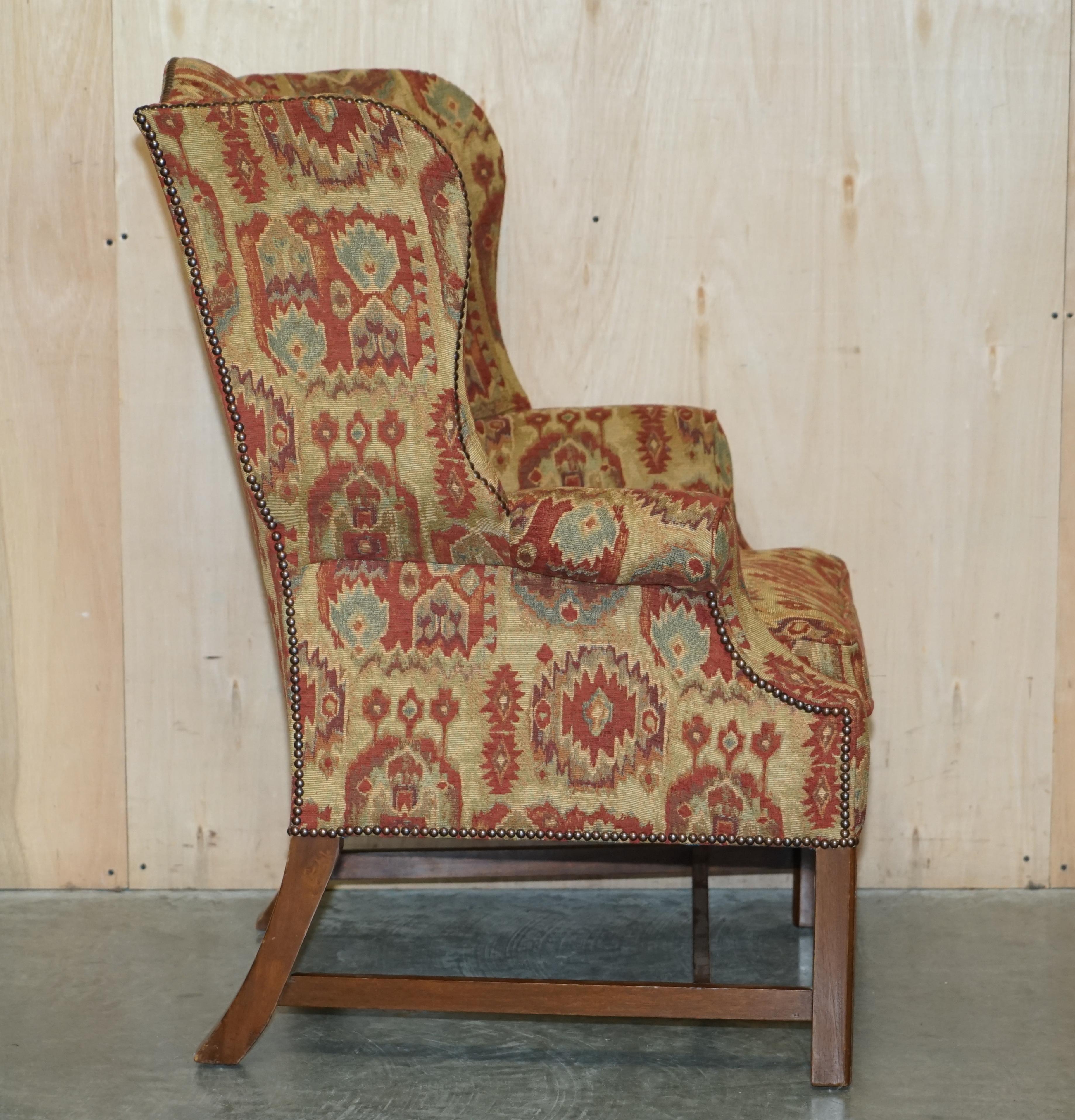 Pair of Lovely George III Style Wingback Armchairs with Kilim Pattern Uphosltery For Sale 13