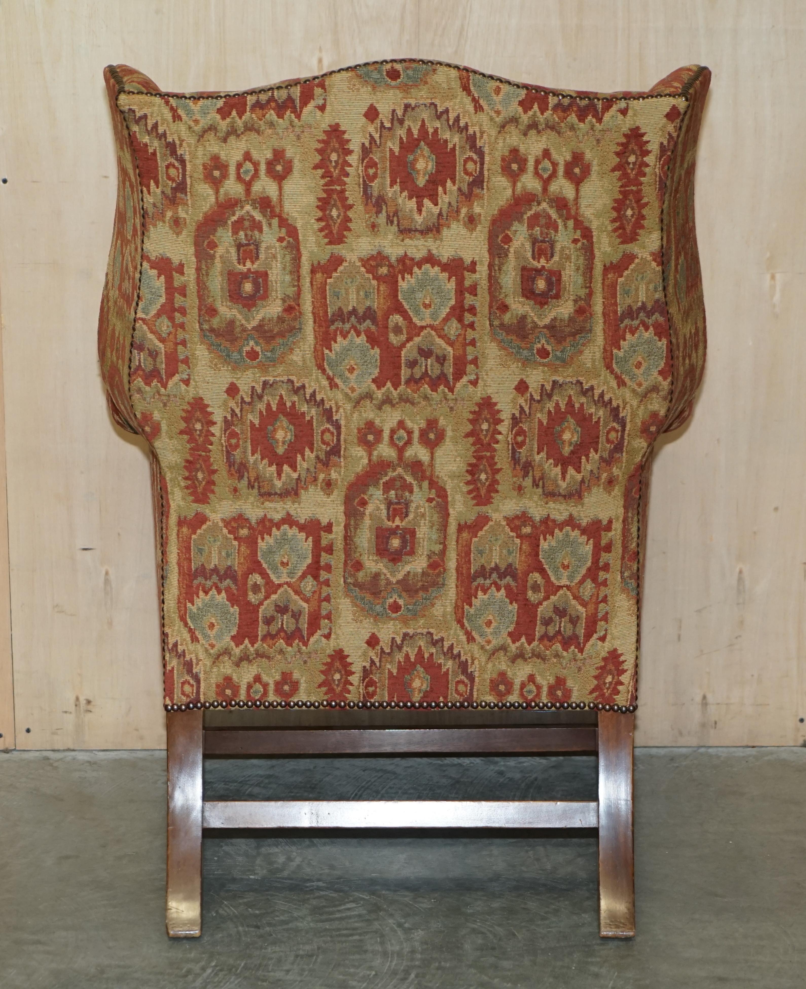 Pair of Lovely George III Style Wingback Armchairs with Kilim Pattern Uphosltery For Sale 14
