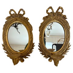 Paar schöne Giltwood Carver's Guild Oval & verspiegelte Wandkerzenleuchter