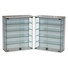 Vintage Pair of Lovely Glass Display Cases or Bathroom Cabinets Metal Frames Lovely