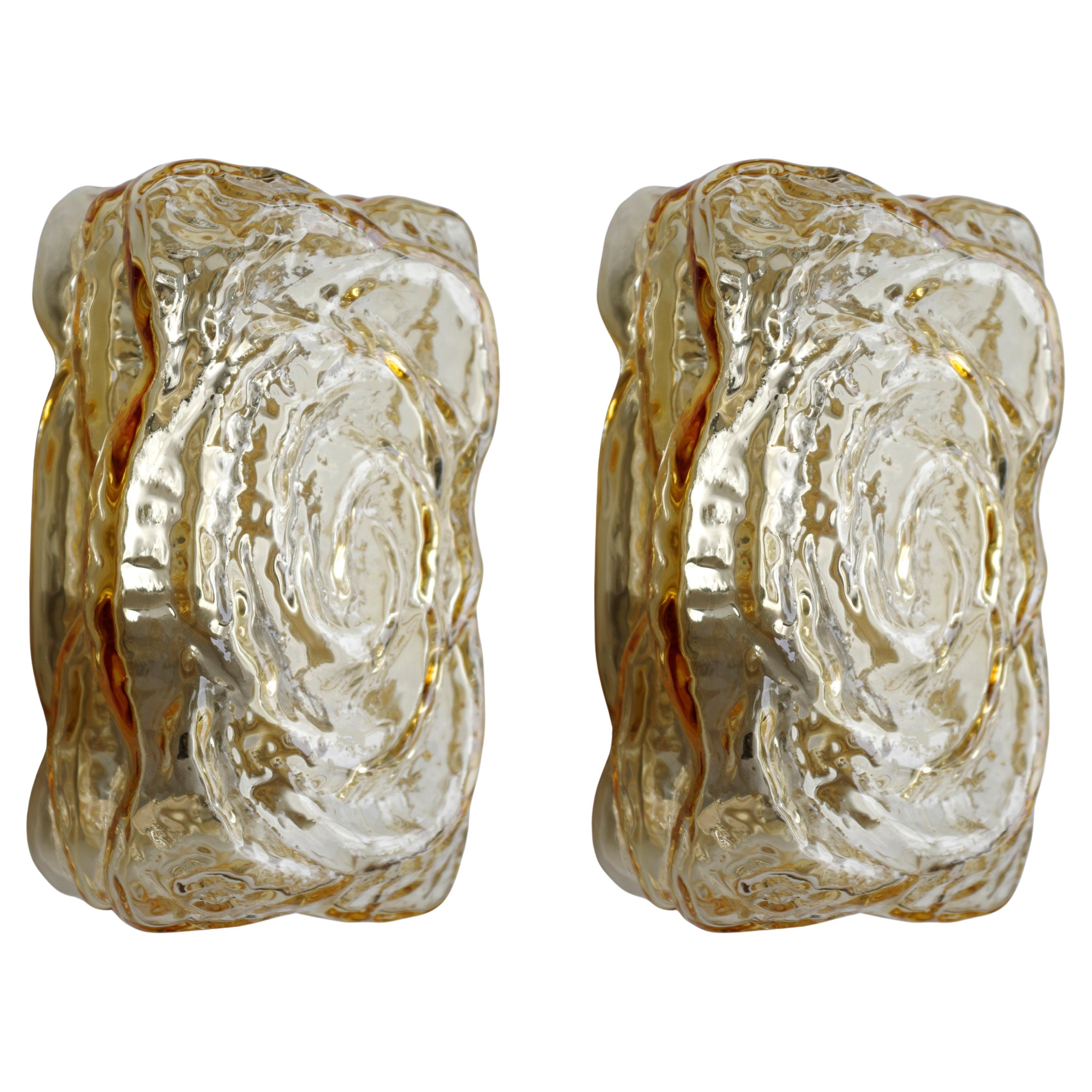 Pair of Lovely Hand Blown Glass Wall Lights Fixtures Sconces, 1960s