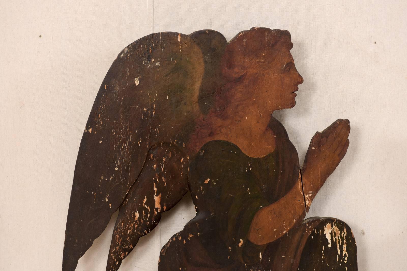 Carved Pair of Lovely Italian 19th Century Painted Wood Angel Plaques For Sale
