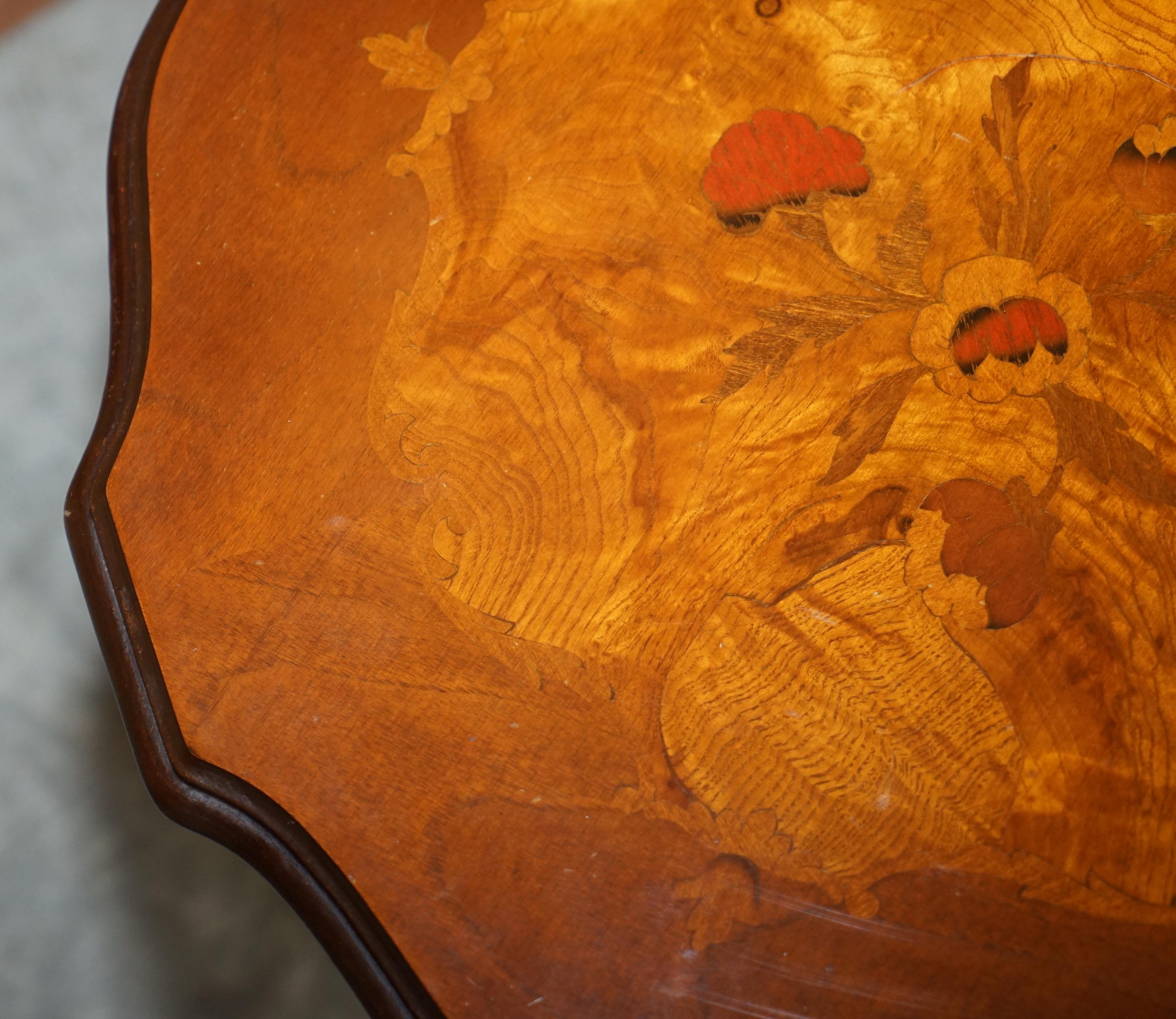 Pair of Lovely Italian Marquetry Inlaid Burr Walnut & Hardwood Side End Tables 6