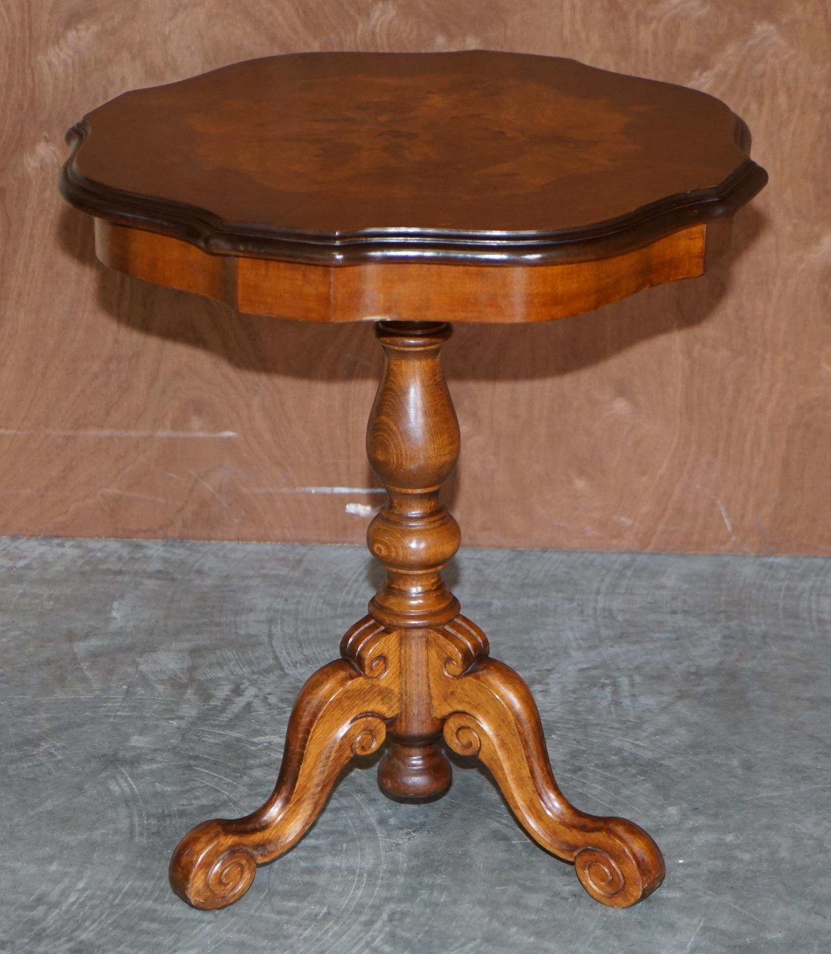 Pair of Lovely Italian Marquetry Inlaid Burr Walnut & Hardwood Side End Tables 1