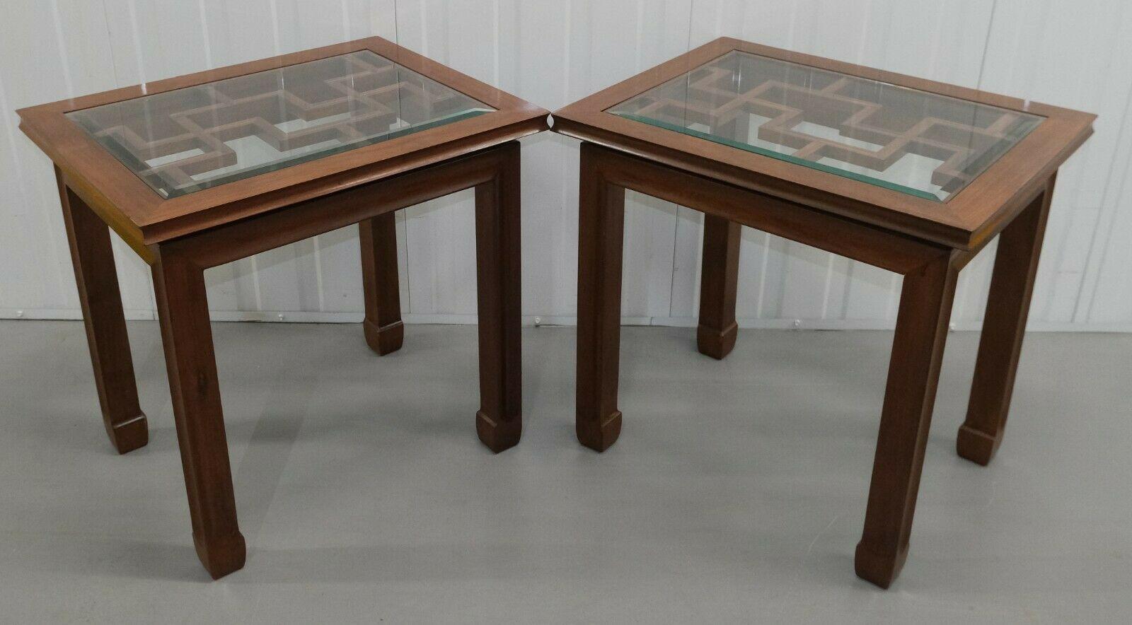 Pair of Lovely Late 20th Century Chinese Hardwood Occasional Tables Glass Top 7