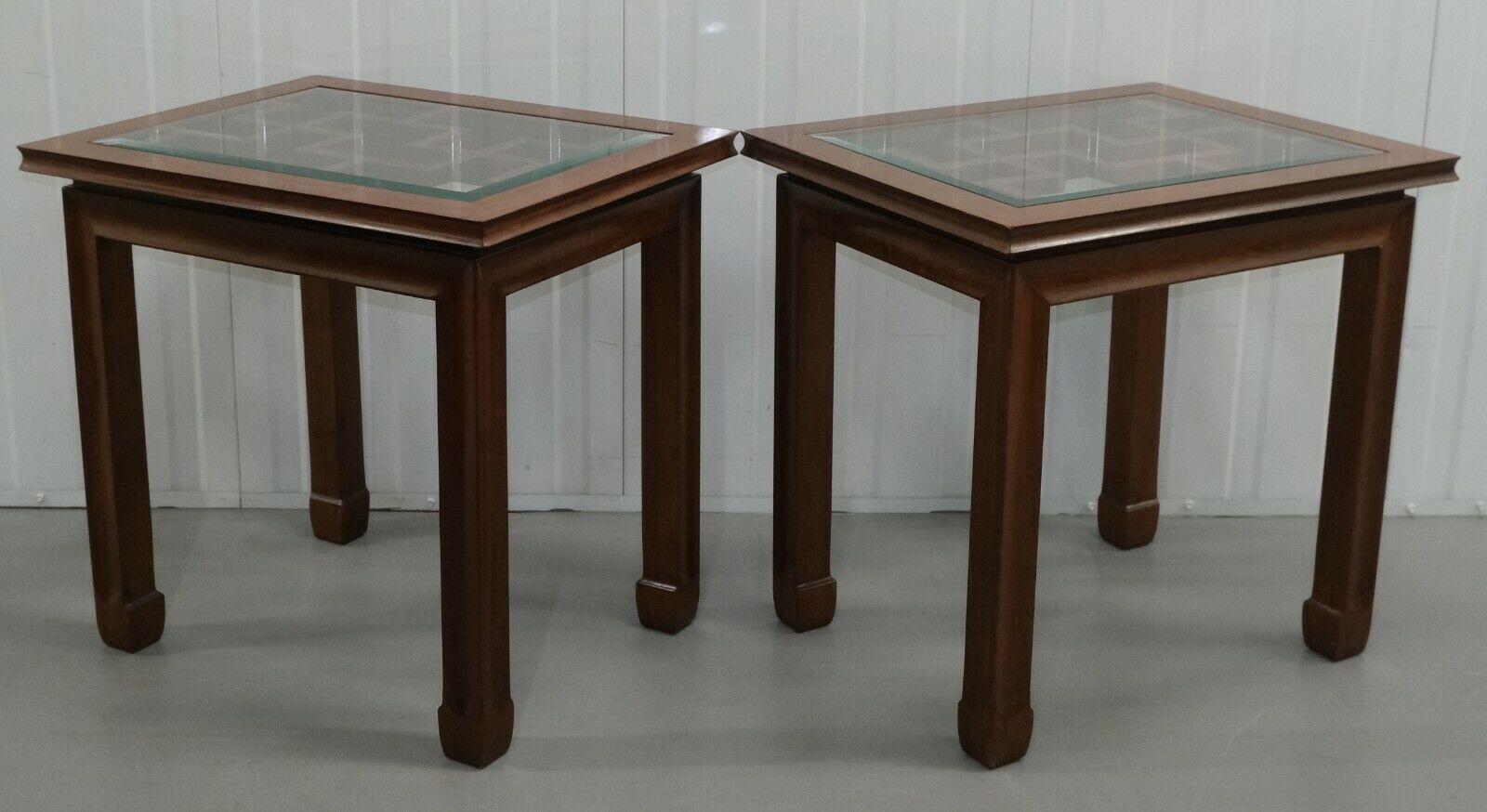 Chinese Chippendale Pair of Lovely Late 20th Century Chinese Hardwood Occasional Tables Glass Top