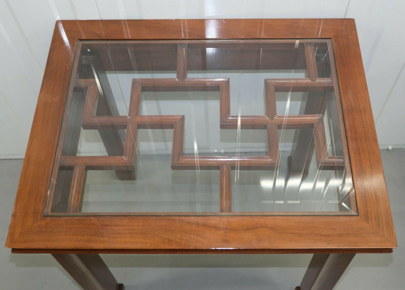 Pair of Lovely Late 20th Century Chinese Hardwood Occasional Tables Glass Top 5
