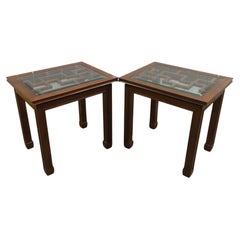 Pair of Lovely Late 20th Century Chinese Hardwood Occasional Tables Glass Top