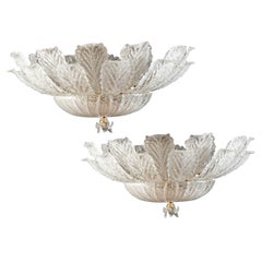 Pair of Lovely Murano Glass and Brass Ceiling Light Venice, 1980