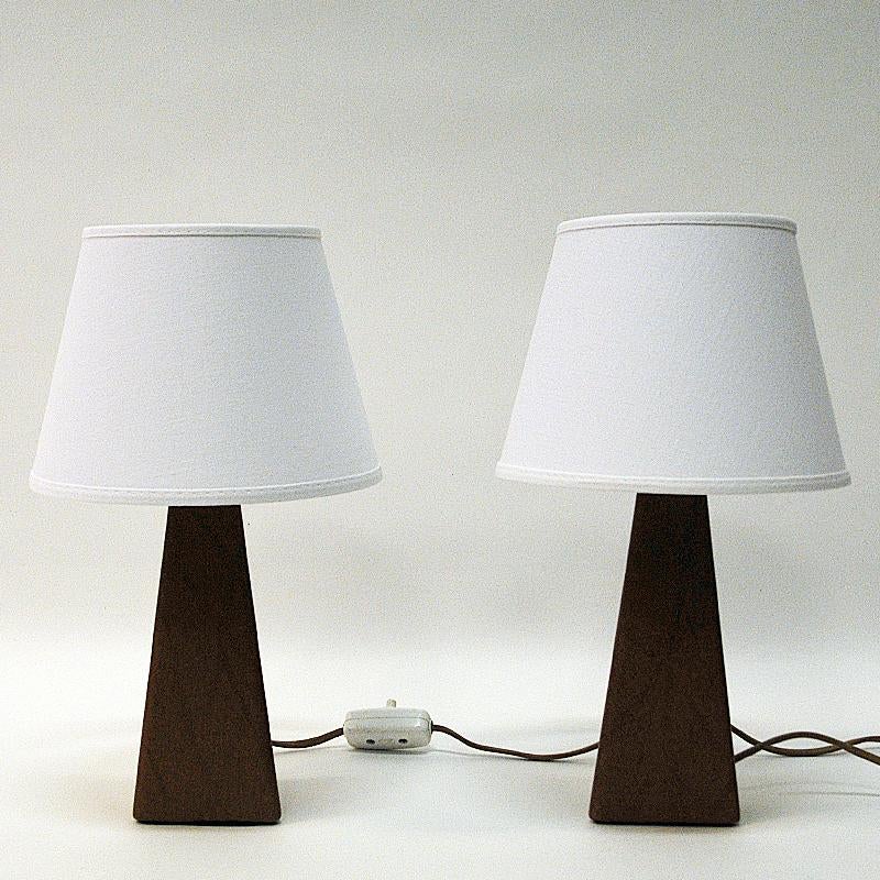 Scandinavian Pair of Lovely Nordic Brown Leatherette Table Lamps, 1950s