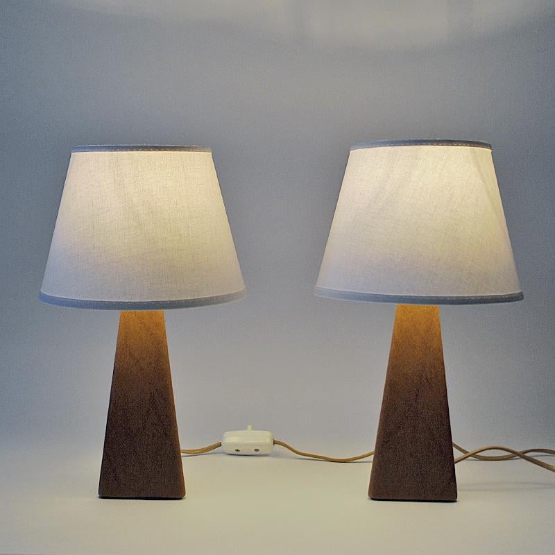 Scandinavian Modern Pair of Lovely Nordic Brown Leatherette Table Lamps, 1950s