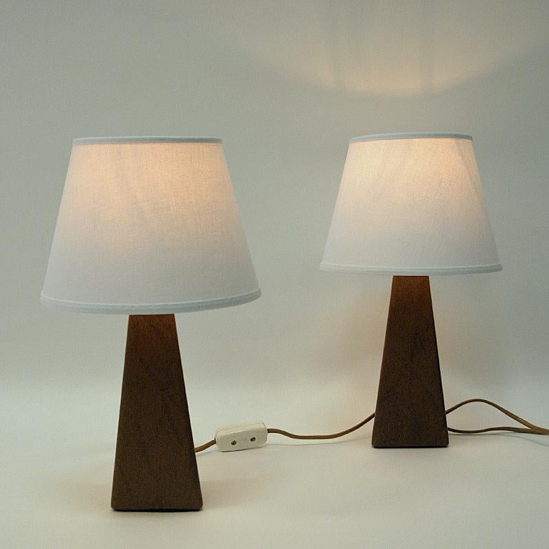 Fabric Pair of Lovely Nordic Brown Leatherette Table Lamps, 1950s