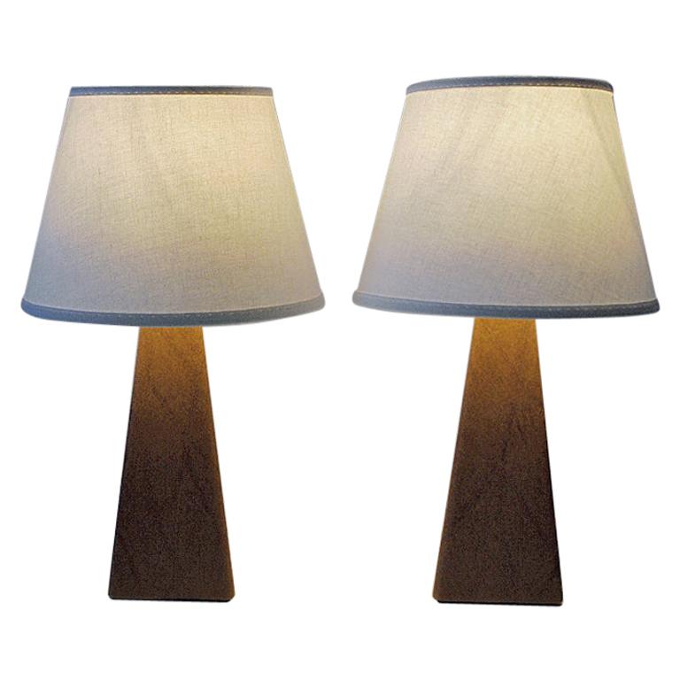 Pair of Lovely Nordic Brown Leatherette Table Lamps, 1950s