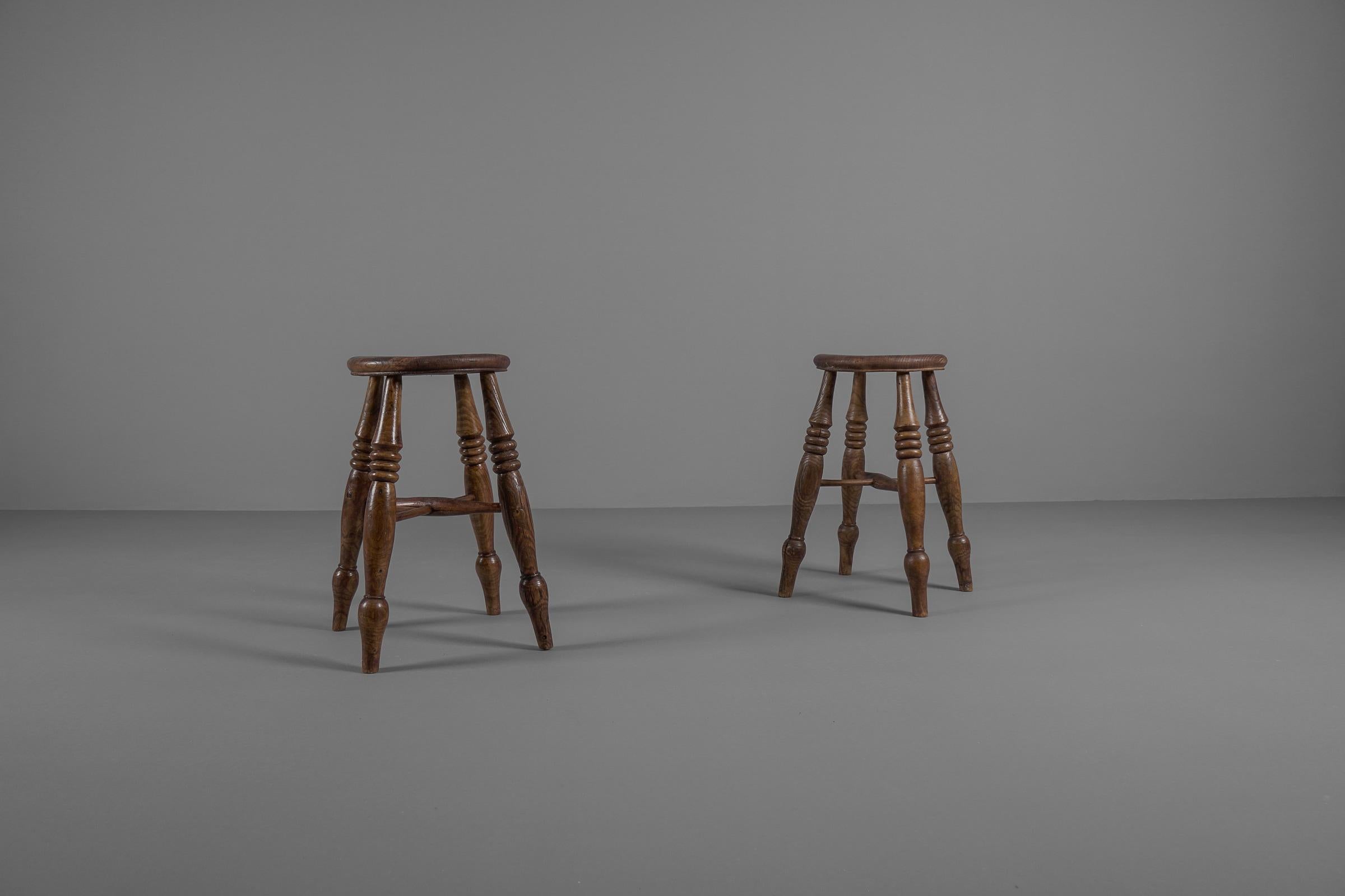 Lovely french provincial stools.

The seat has a diameter of 30cm. The legs have a width x depth of 34cm.
  