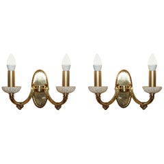 PAIR OF LOVELY RECCAGNI MADE IN ITALY BRASS & FROSTED GLASS TWiN CANDLE SCONCES