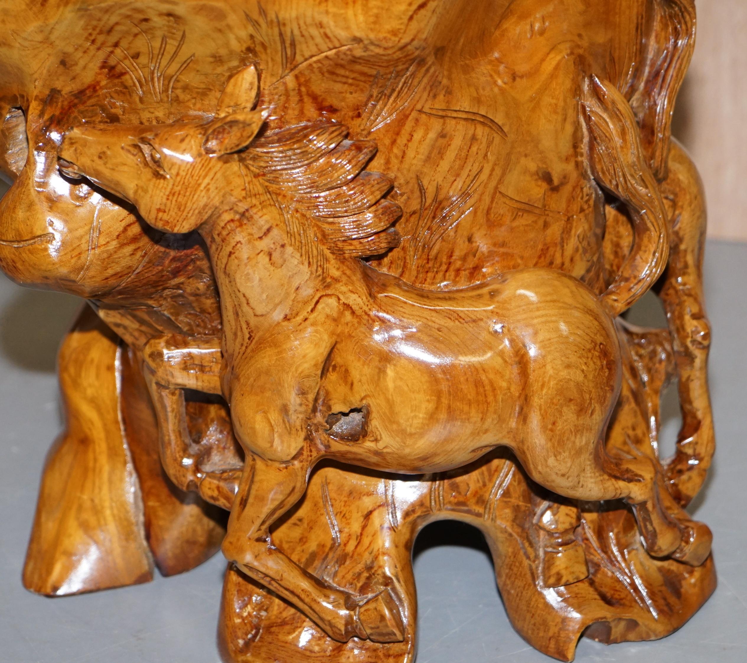 Pair of Lovely Root Wood Carved Equestrian Galloping Horse Side End Lamp Tables 7