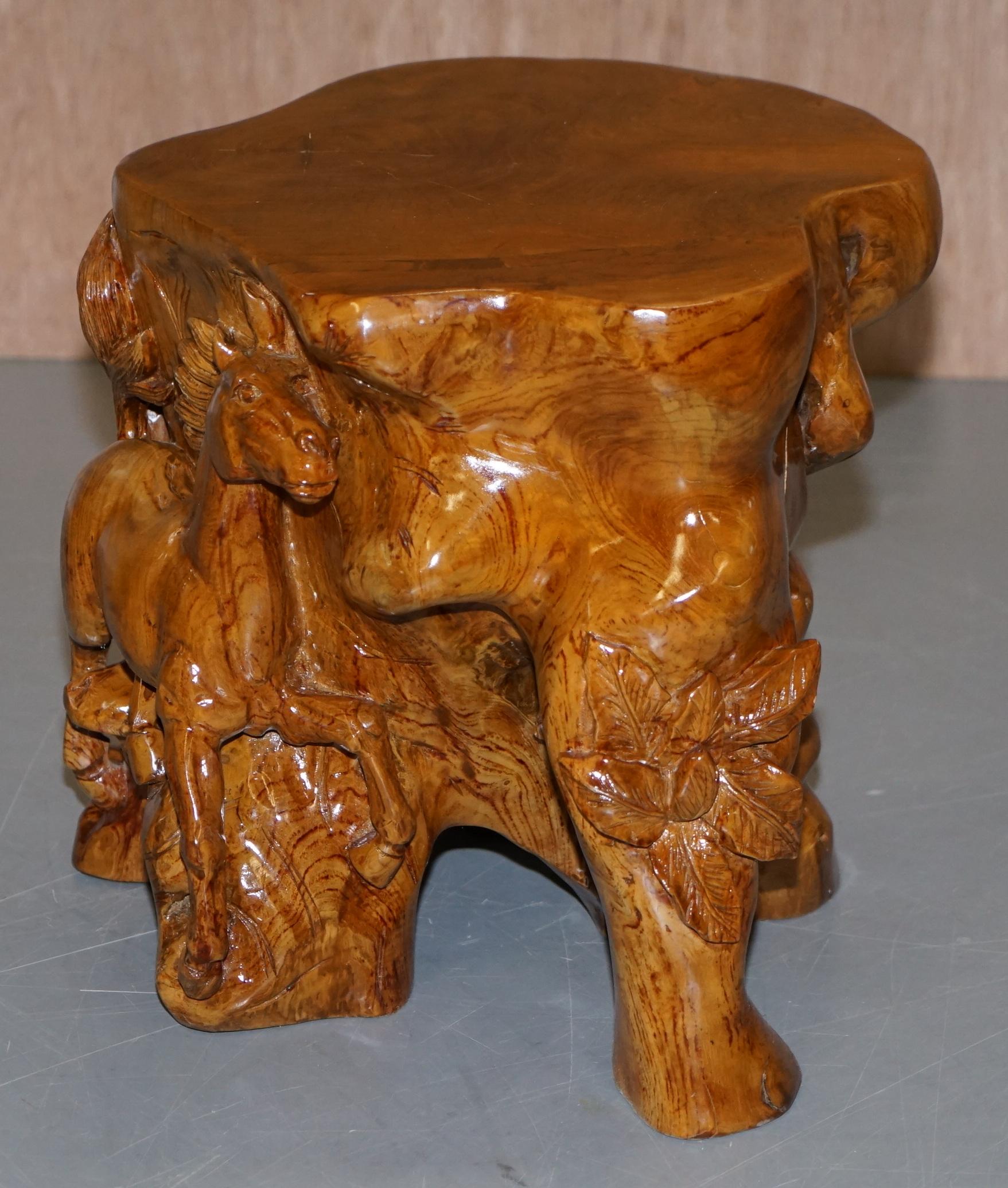 Pair of Lovely Root Wood Carved Equestrian Galloping Horse Side End Lamp Tables 11