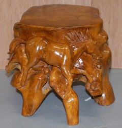 Pair of Lovely Root Wood Carved Equestrian Galloping Horse Side End Lamp Tables