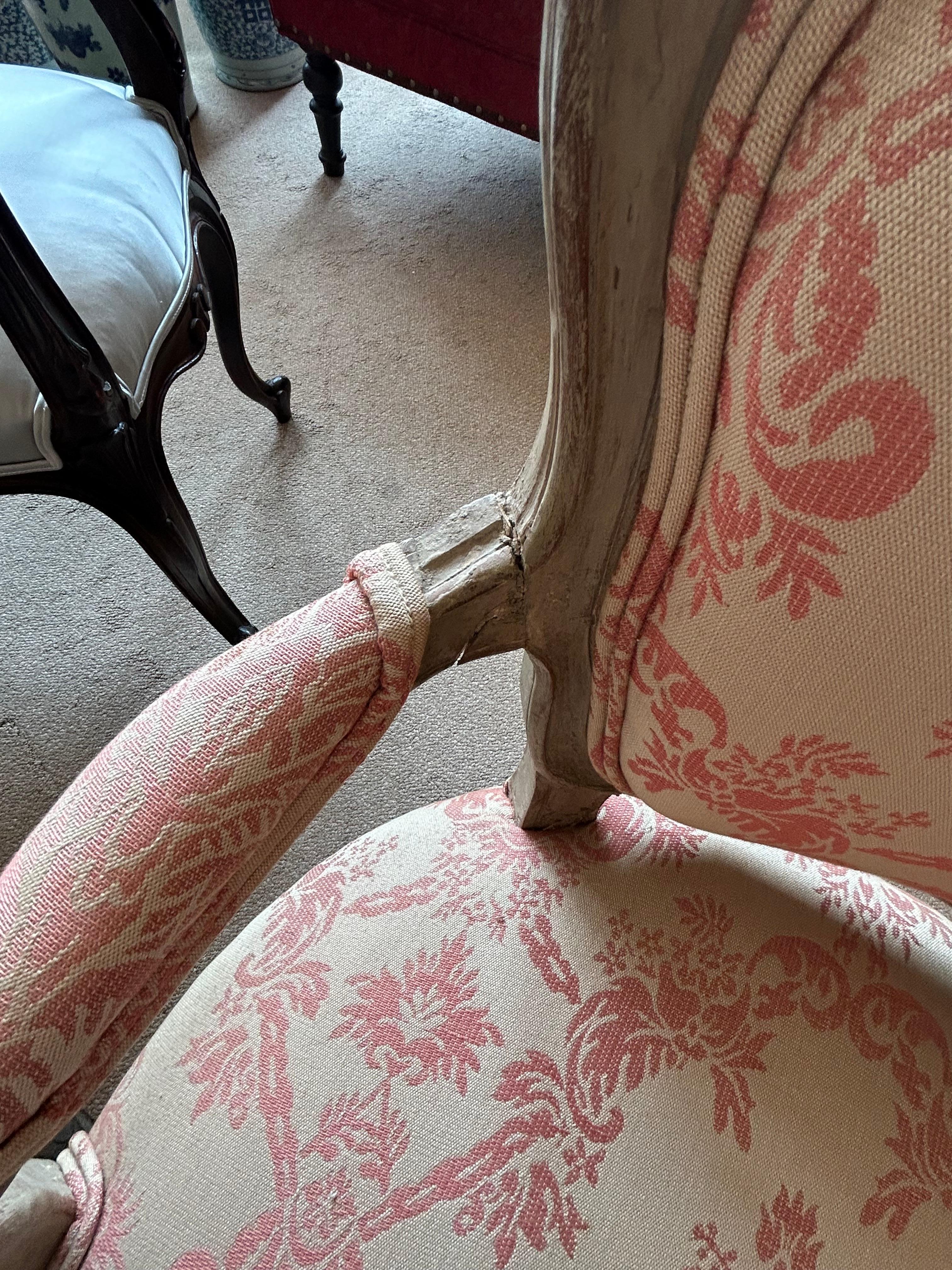 Pair of Lovely Small 19th Century French Painted Louis XVI Bergere Chairs For Sale 8