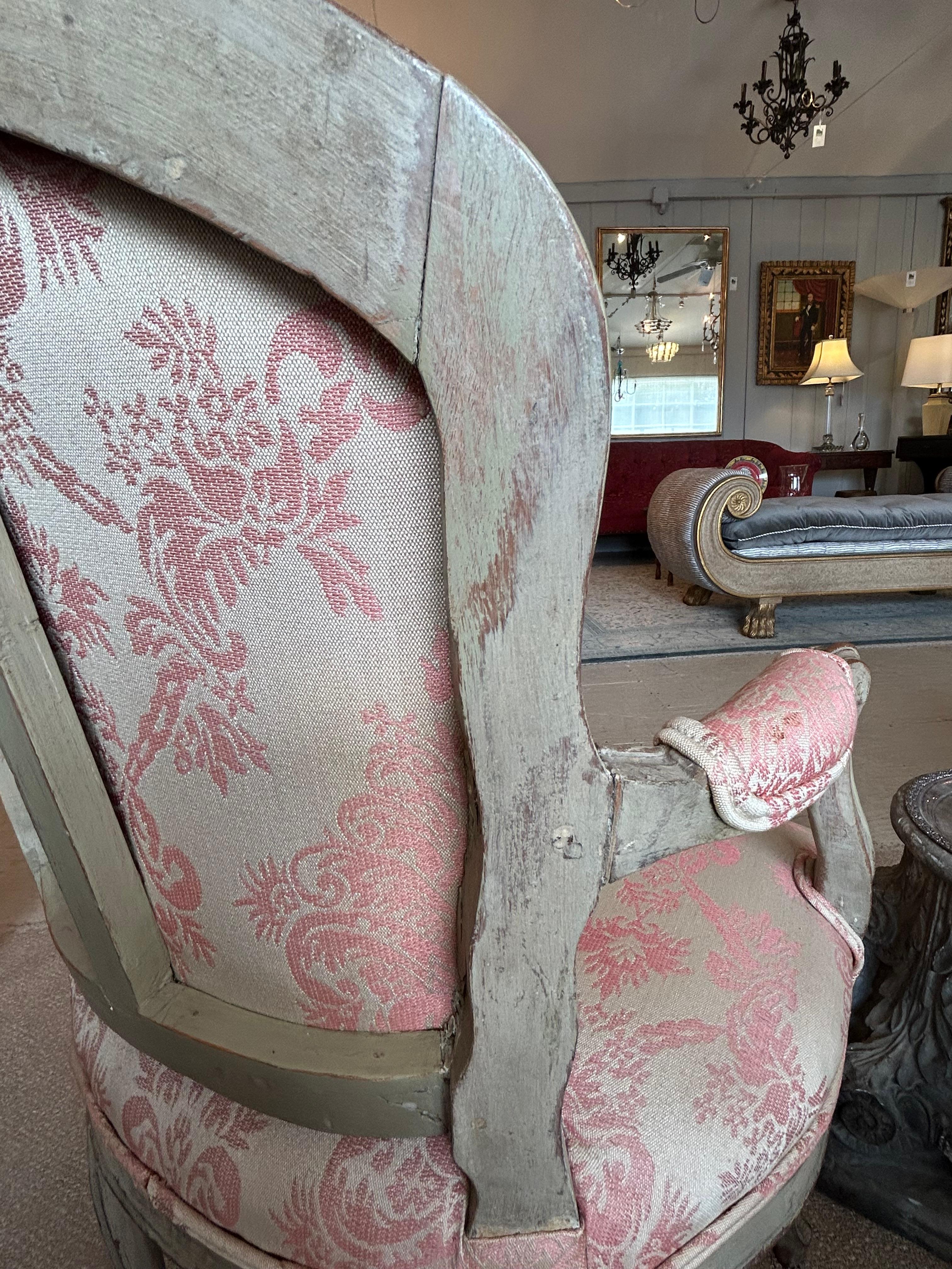 Pair of Lovely Small 19th Century French Painted Louis XVI Bergere Chairs For Sale 12