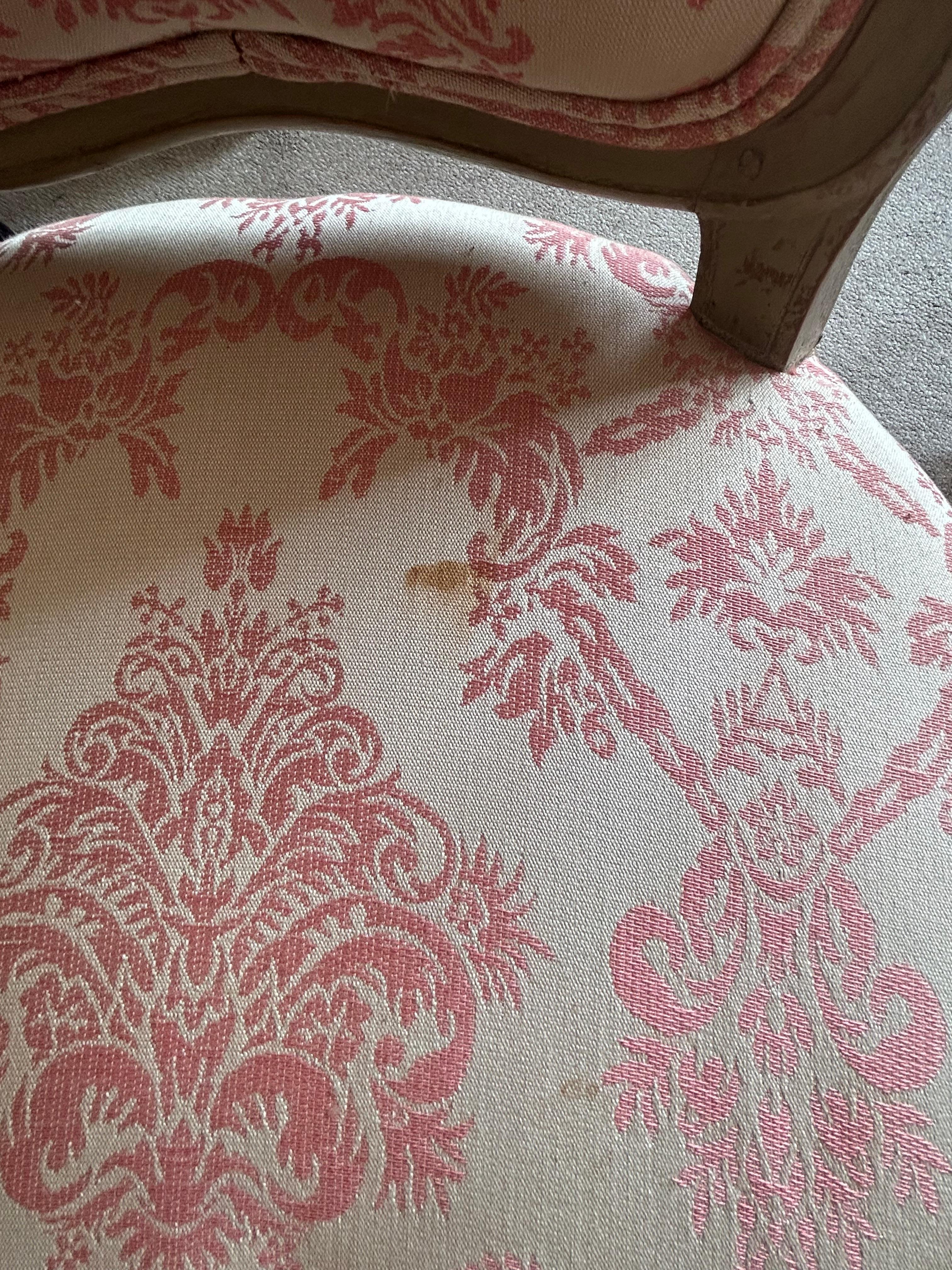 Upholstery Pair of Lovely Small 19th Century French Painted Louis XVI Bergere Chairs For Sale