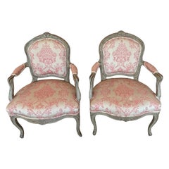 Antique Pair of Lovely Small 19th Century French Painted Louis XVI Bergere Chairs