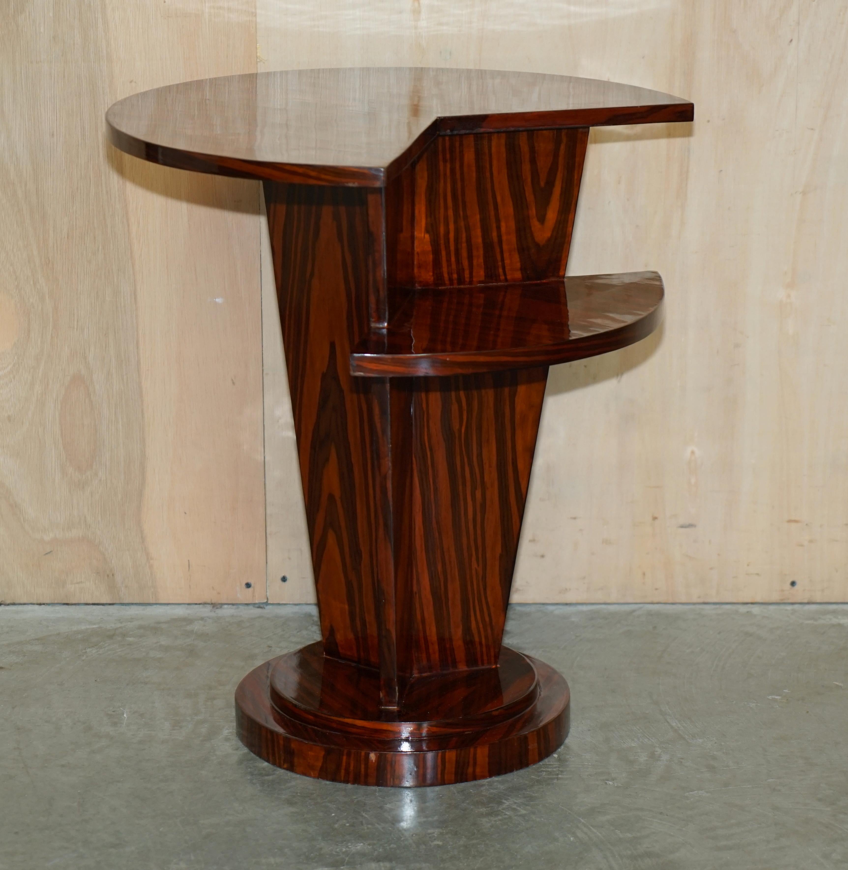 European Pair of Lovely Vintage Art Deco Style Two Tier Macassar Wood Side End Tables For Sale