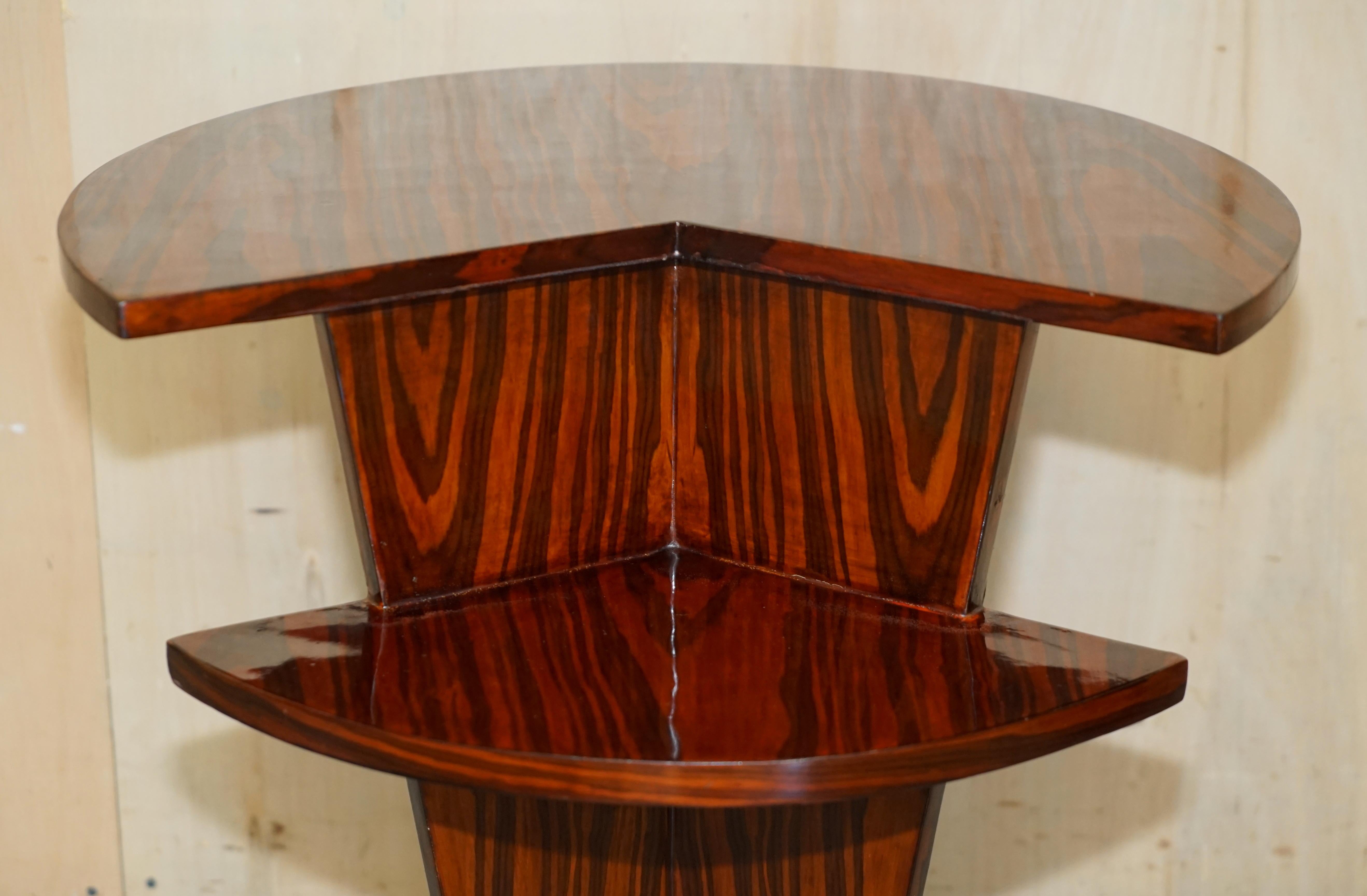 20th Century Pair of Lovely Vintage Art Deco Style Two Tier Macassar Wood Side End Tables For Sale