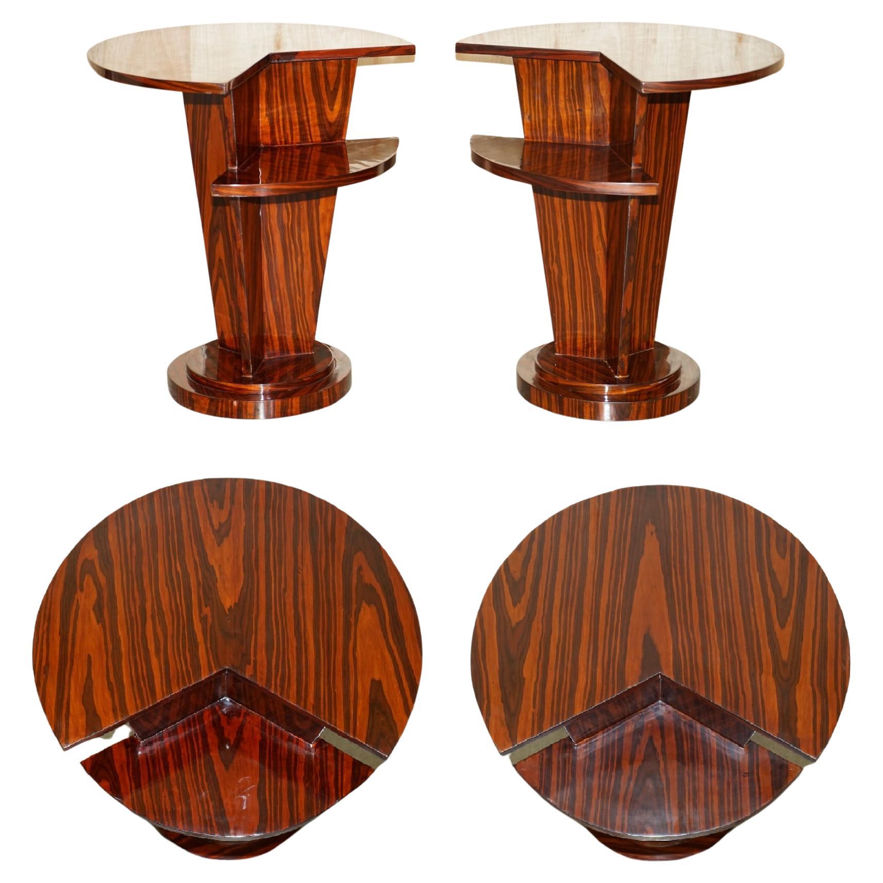 Pair of Lovely Vintage Art Deco Style Two Tier Macassar Wood Side End Tables For Sale