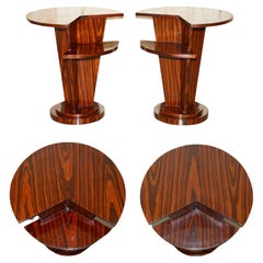 PAIR OF LOVELY VINTAGE ART DECO  Style TWO TIER MACASSAR WOOD SiDE END TABLES