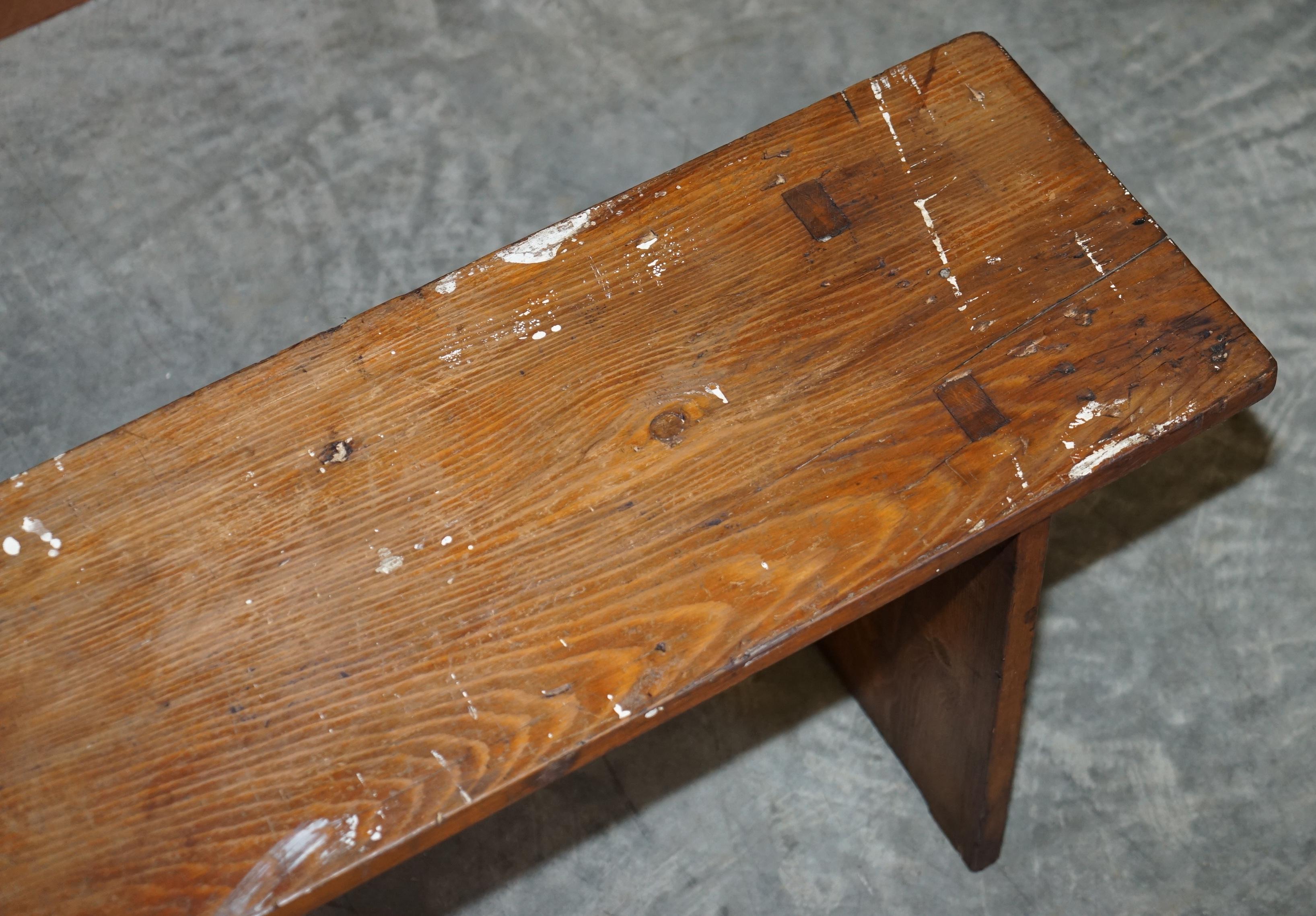 Pair of Lovely Vintage Pitch Pine Benches / Seats for a Refecorty Dining Table For Sale 8