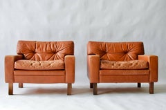 Pair of Low and Wide Danish Leather Lounge Chairs