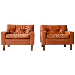 Pair of Low and Wide Danish Leather Lounge Chairs