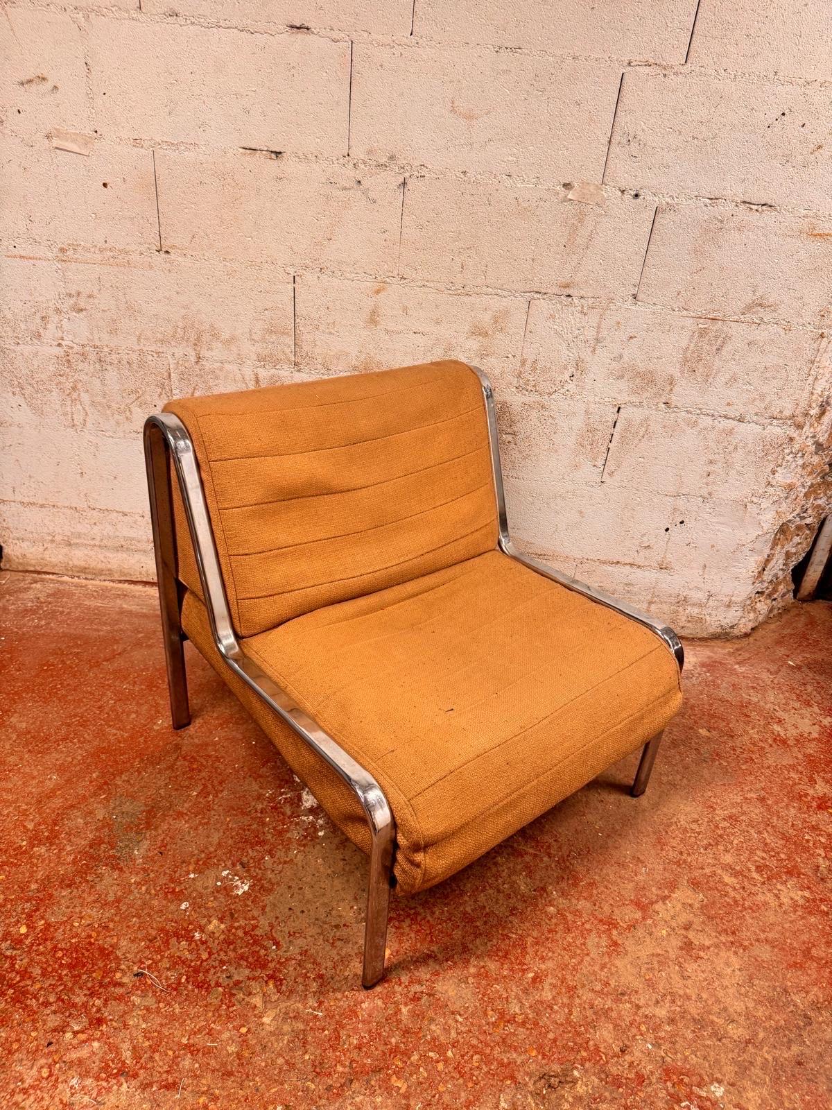 French Pair of low armchairs circa 1970 Airborne For Sale