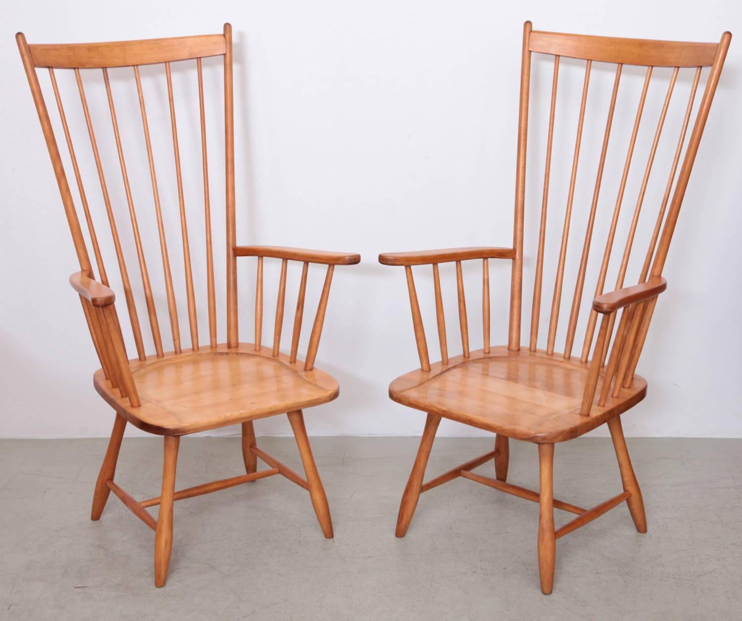 Mid-20th Century Pair of Low Arno Lambrecht Highback Windsor Lounge Chairs