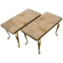 Pair of Low Brass and Onyx Marble Cocktail or Side or End Tables