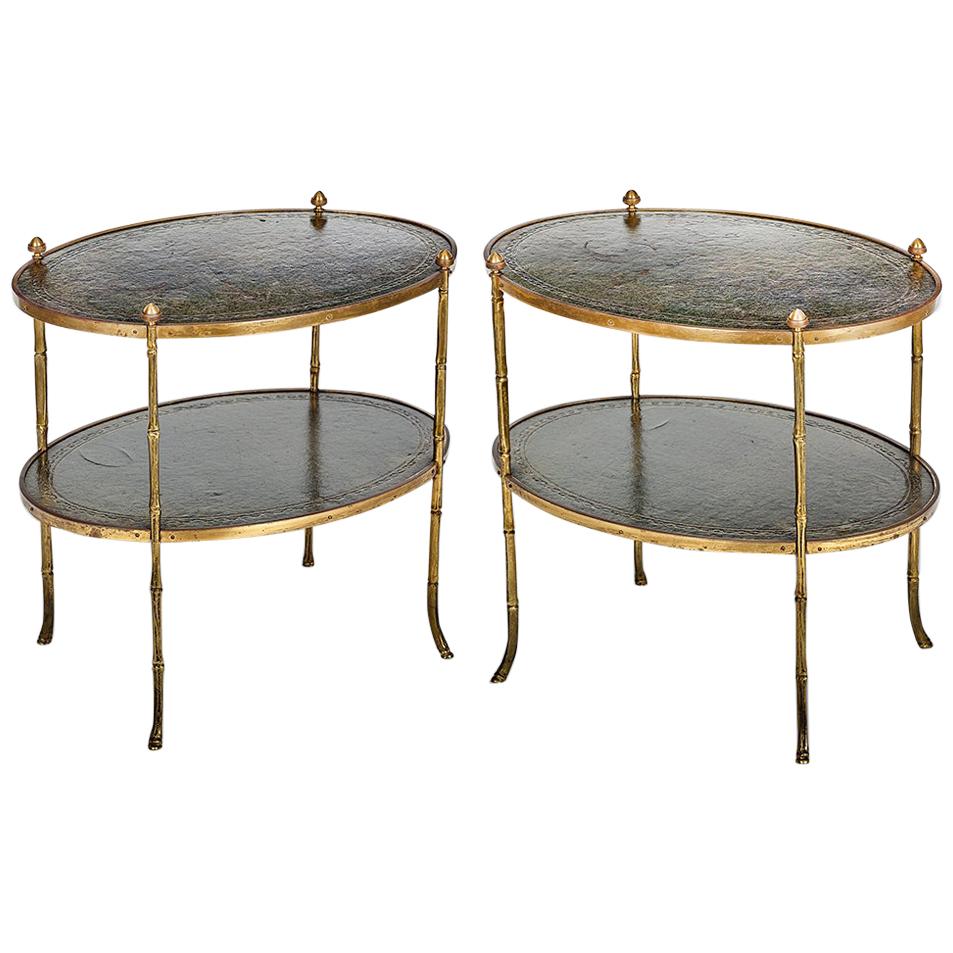 Pair of Low Brass Two-Tier Étagères