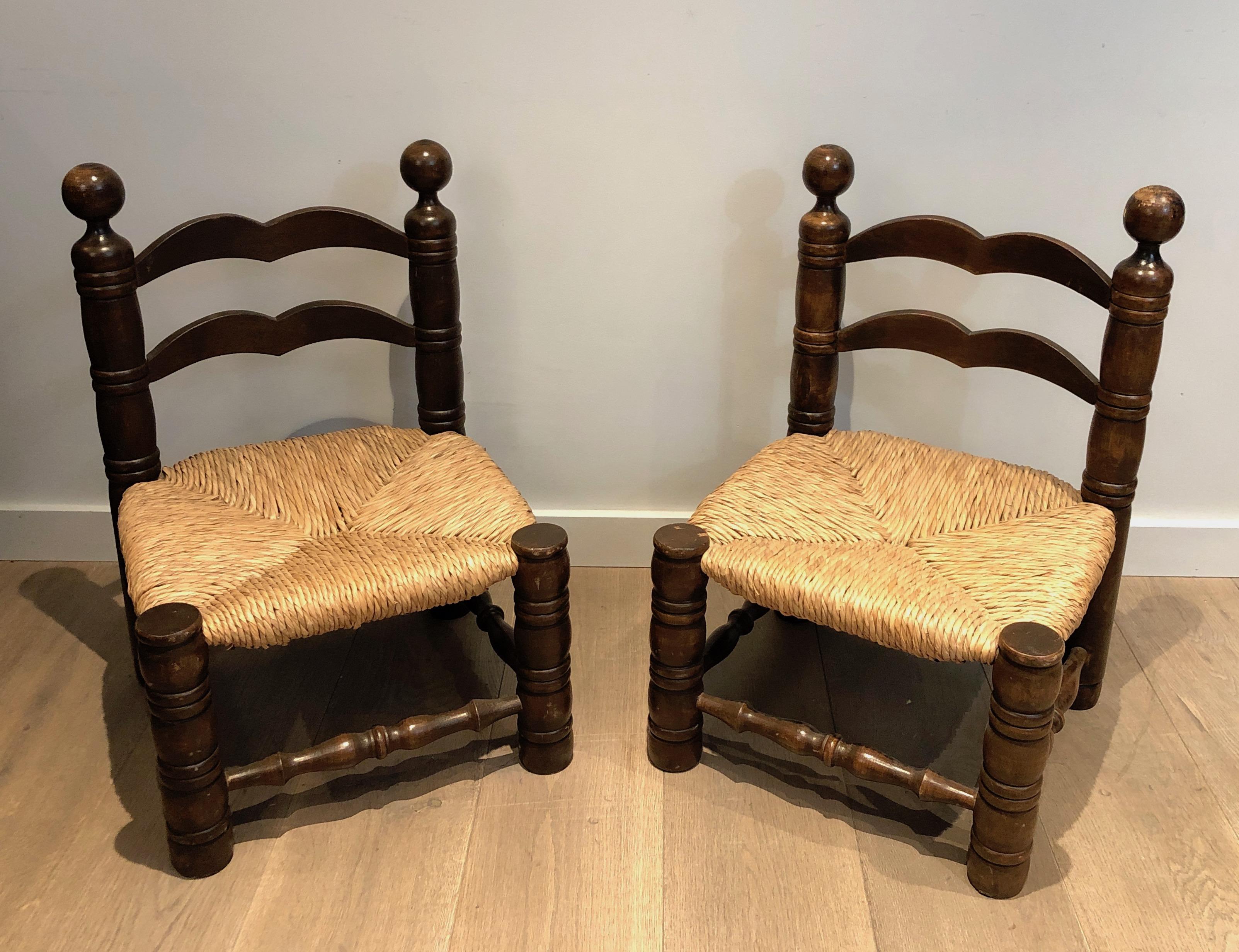 Pair of Low Brutalist Chairs. French work by Charles Dudouyt. Circa 1920. 7
