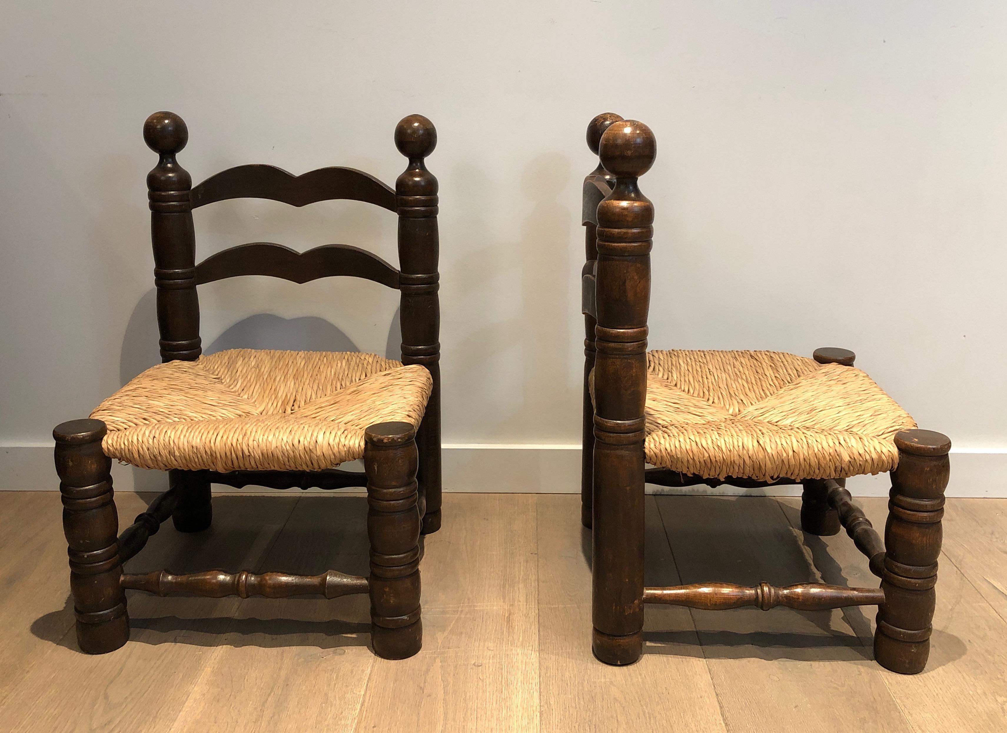 Pair of Low Brutalist Chairs. French work by Charles Dudouyt. Circa 1920. In Good Condition In Marcq-en-Barœul, Hauts-de-France
