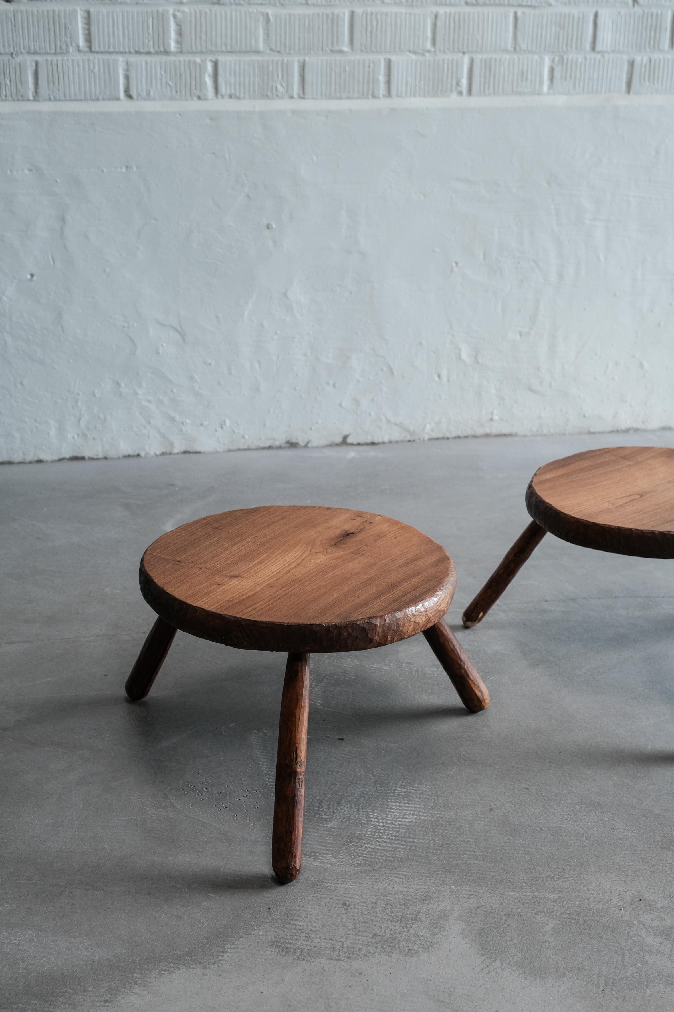 20th Century Pair of low brutalist coffee tables France 1970 For Sale