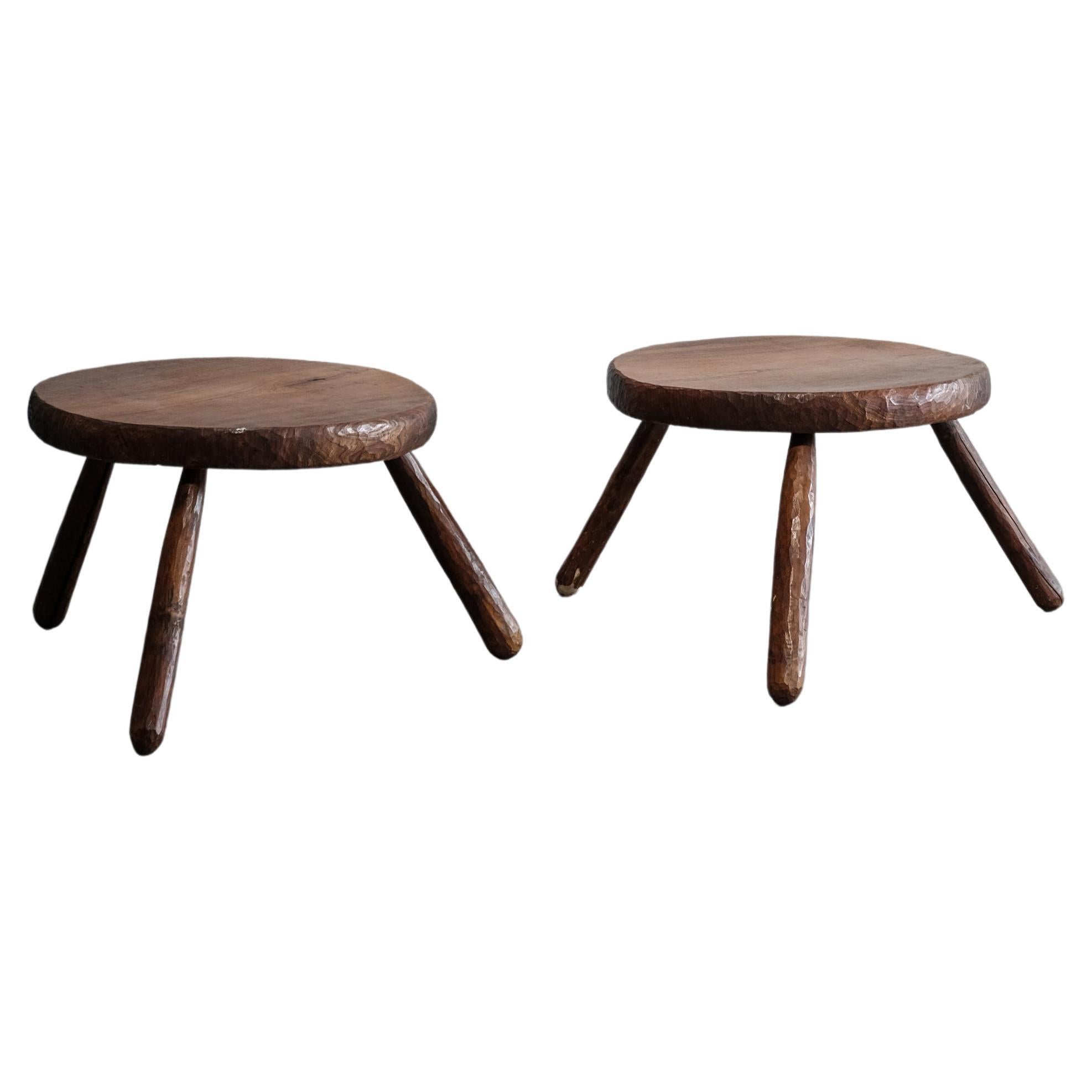 Pair of low brutalist coffee tables France 1970 For Sale