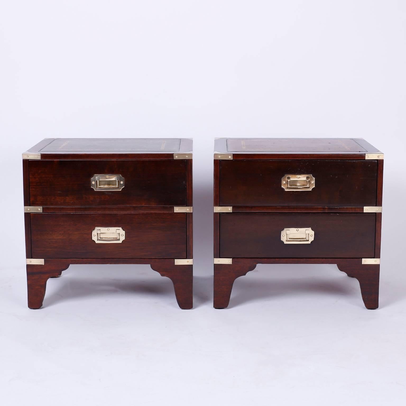 English Pair of Low Campaign Nightstands