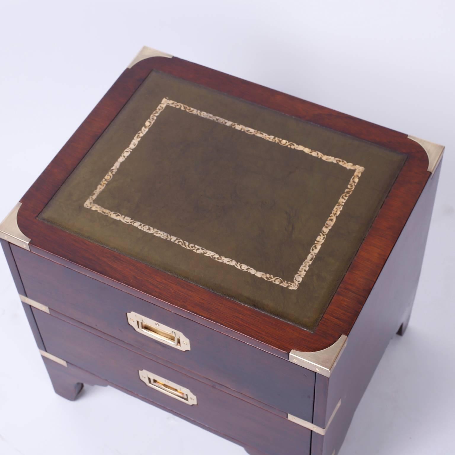 20th Century Pair of Low Campaign Nightstands