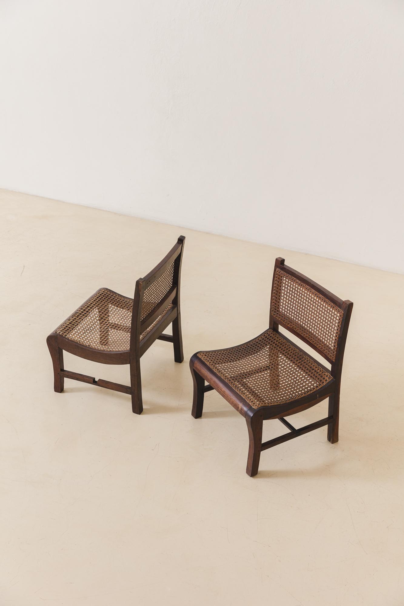 Pair of Low Cane and Rosewood Lounge Chairs, Unknown Artist, 19th Century For Sale 1