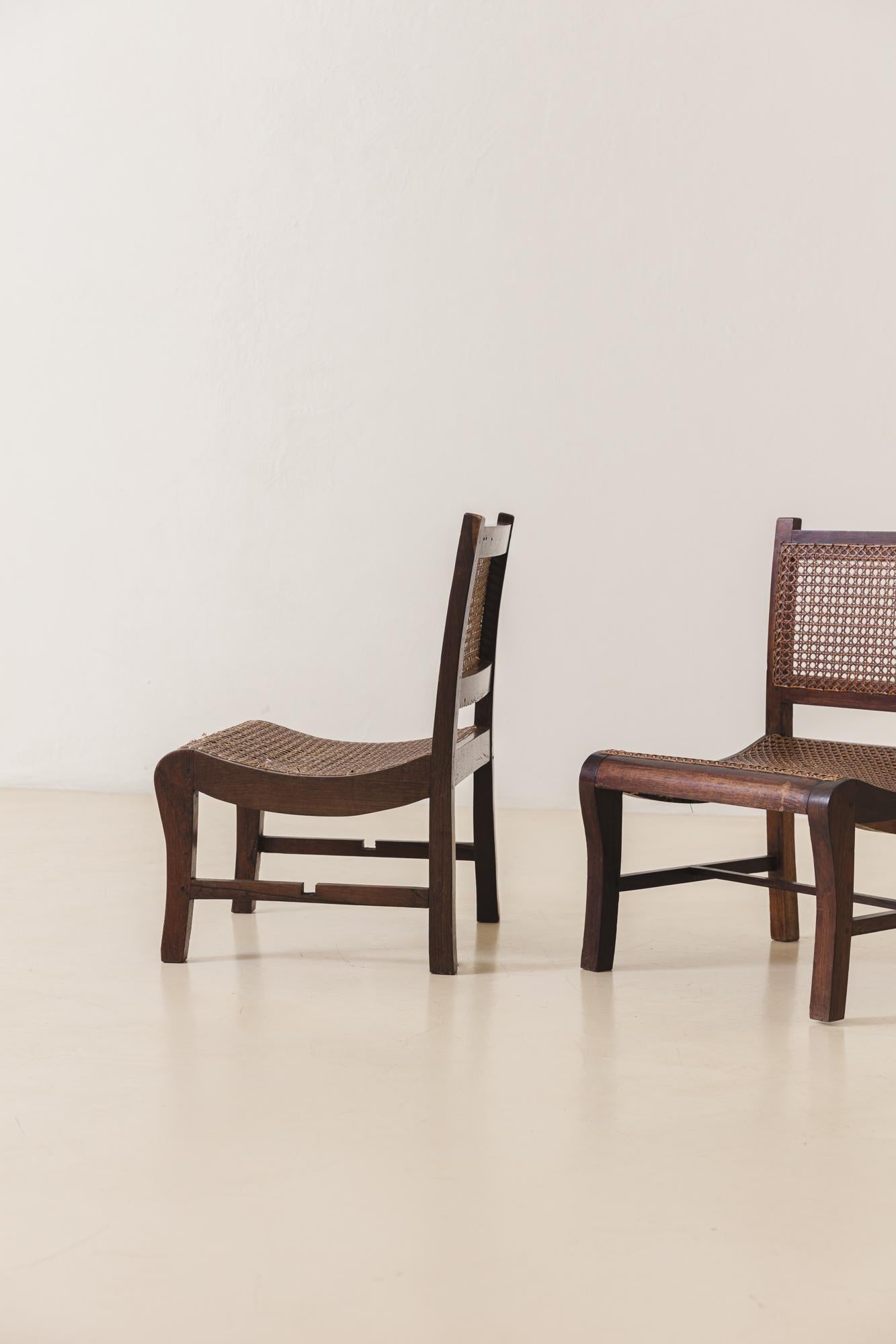 Pair of Low Cane and Rosewood Lounge Chairs, Unknown Artist, 19th Century For Sale 2
