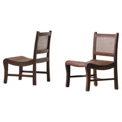 Pair of Low Cane and Rosewood Lounge Chairs, Unknown Artist, 19th Century