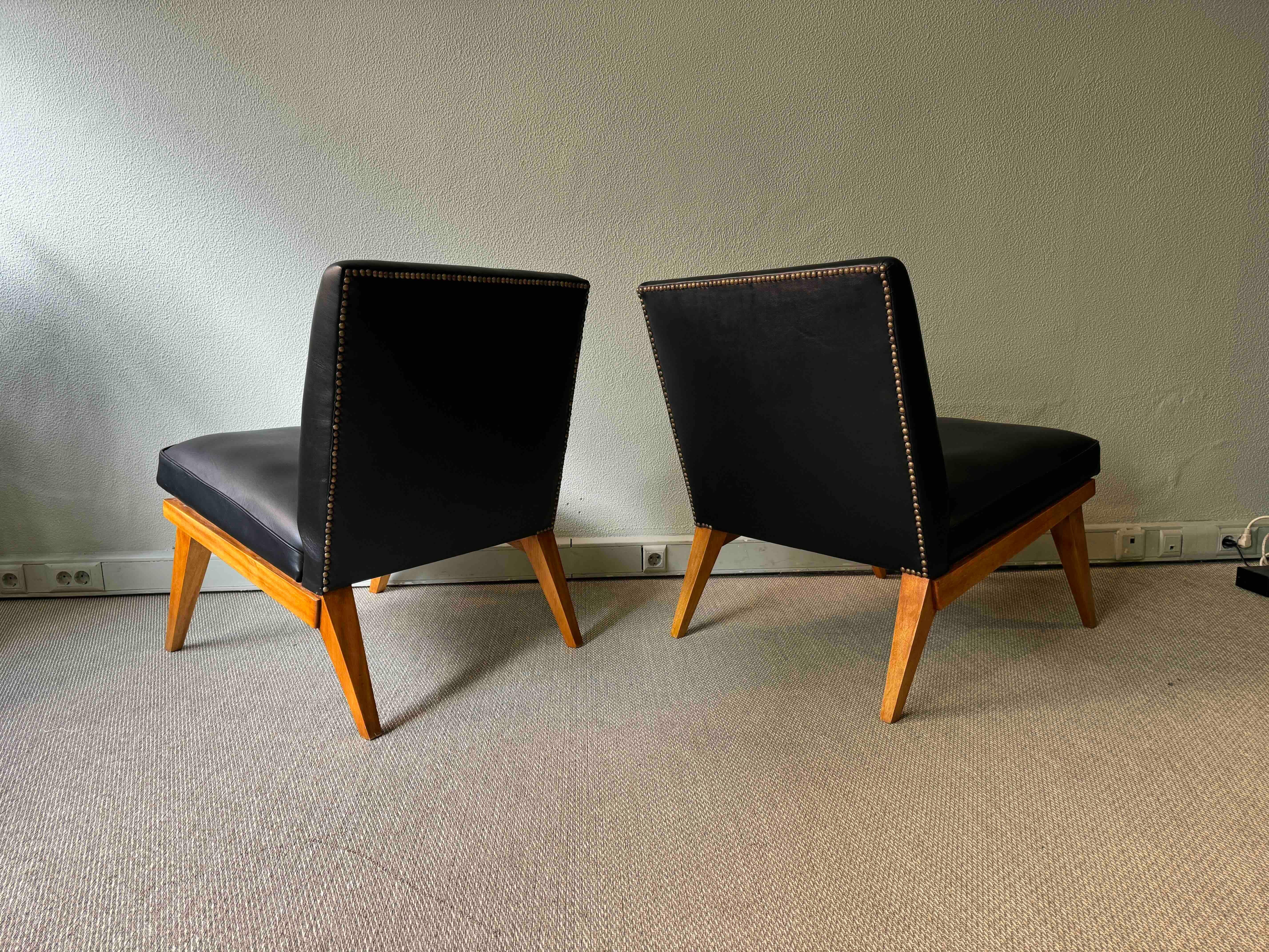 Faux Leather Pair of Low Chair in the style of Jens Risom Slipper Chair. 1950's For Sale
