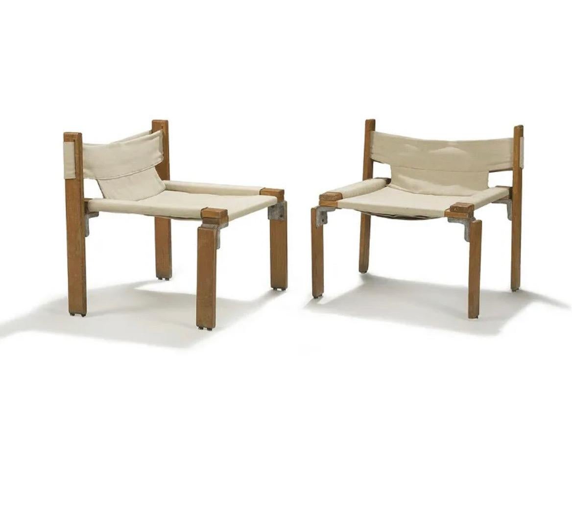 Modern Pair of low chairs by Candilis & Blomstedt for Les Charrats, France 1968 For Sale